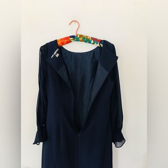 Karl Lagerfeld Paris | Navy Chiffon Sleeve crepe sheath dress | size 4 - Picture 6 of 10